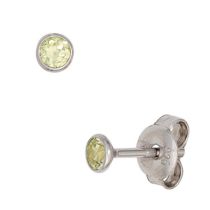 Ohrstecker rund 925 Sterling Silber rhodiniert 2 Zirkonia grün 3,4 mm