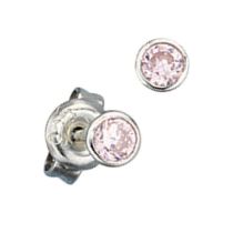 Ohrstecker rund 925 Sterling Silber rhodiniert 2 Zirkonia rosa rose