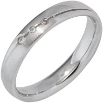 Partner Ring 925 Sterling Silber rhodiniert mattiert 3 Zirkonia