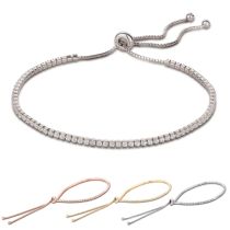 925 Silber Armband mit Schiebeverschluss rundherum mit Zirkonia besetzt