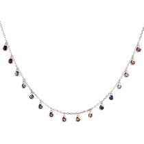 Bunte Halskette aus 925 Silber Rhodium mit Zirkonia