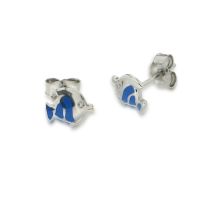 Niedliche Ohrstecker Fisch mit blauen Streifen, Kinderohrringe aus 925 Silber Rhodium