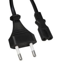 Euro-Netzkabel mit Doppelnutstecker, 1,5m, 0,75mm², schwarz