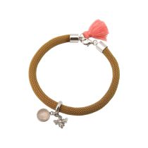 Gemshine - Damen - Armband - 925 Silber - Edelstein - Rosenquarz - BEE - Biene - Rosa - Braun