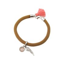 Gemshine - Damen - Armband - 925 Silber - Edelstein - Rosenquarz - Engel Flügel - Rosa - Braun