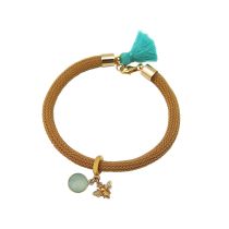 Gemshine - Damen - Armband - 925 Silber - Vergoldet - Edelstein - Aqua Chalcedon - BEE - Biene - Grün - Braun