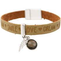 Gemshine - Damen - Armband - Engel - Flügel - 925 Silber - WISHES - Braun Sand - Rauchquarz - Magnetverschluss