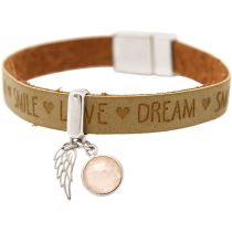 Gemshine - Damen - Armband - Engel - Flügel - 925 Silber - WISHES - Braun Sand - Rosenquarz - Rosa - Magnetver