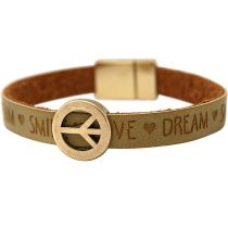 Gemshine - Damen - Armband - Frieden - Peace - WISHES - Braun - Sand - Magnetverschluss