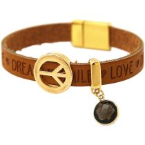 Gemshine - Damen - Armband - Frieden - Peace - WISHES - Rauchquarz - Braun Sand - Magnetverschluss