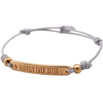 Gemshine - Damen - Armband - Gravur - HAPPILY EVER AFTER - Rose Vergoldet - Hellgrau