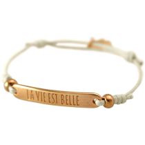 Gemshine - Damen - Armband - Gravur - LA VIE EST BELLE - Rose Vergoldet - Nude