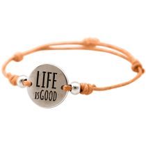 Gemshine - Damen - Armband - Gravur - LIFE IS GOOD - Silber - Hellkoralle - Rose