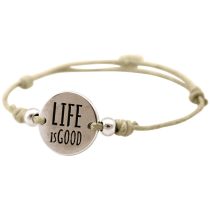 Gemshine - Damen - Armband - Gravur - LIFE IS GOOD - Silber - Nude