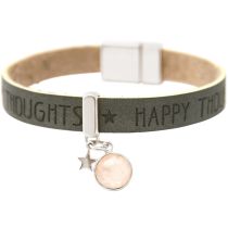 Gemshine - Damen - Armband - STAR - Stern - 925 Silber - WISHES - Anthrazit - Grau - Rosenquarz - Magnetversch