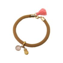 Gemshine - Damen - Armband - Vergoldet - Edelstein - Rosenquarz - Eule - Rosa - Braun