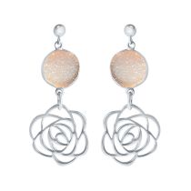 Gemshine - Damen - Ohrringe - 925 Silber - ART DECO - Blume - Rose ?- DRUZY - Quarz - 4,5 cm