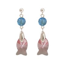 Gemshine - Damen - Ohrringe - 925 Silber - Fisch - Rosa - Blau - MADE WITH SWAROVSKI ELEMENTS® - 3 cm