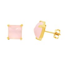 Gemshine - Damen - Ohrringe - 925 Silber Vergoldet - Chalcedon - Rosa - 10mm