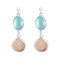 Gemshine - Damen - Ohrringe - 925 Sterling Silber - DRUZY - Weiß - Quarz - Chalzedon - Aqua - 4 cm