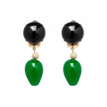 Gemshine - Damen - Ohrringe - Ohrclips - Vergoldet - Onyx - Jade - Schwarz - Grün - TROPFEN - 3,5 cm