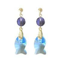 Gemshine - Damen - Ohrringe - Vergoldet - Fisch - Blau - Violett - MADE WITH SWAROVSKI ELEMENTS® - 3,5 cm