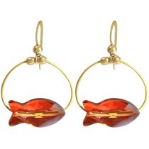 Gemshine - Damen - Ohrringe - Vergoldet - Fisch - Rot - MADE WITH SWAROVSKI ELEMENTS® - 3 cm