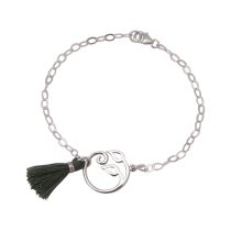 GEMSHINE Damenarmband aus 925 Silber mit YOGA Lotusblume und grauer Baumwollquaste