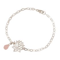 GEMSHINE Damenarmband aus 925 Silber mit YOGA Lotusblume und Rosenquarz