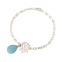 GEMSHINE Damenarmband aus 925 Silber mit YOGA Lotusblume und Türkis Tropfen