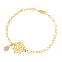 GEMSHINE Damenarmband aus hochwertig vergoldetem 925 Silber mit YOGA Lotusblume und Rosenquarz