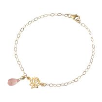 GEMSHINE Damenarmband aus hochwertig vergoldetem 925 Silber mit YOGA Lotusblume und Rosenquarz