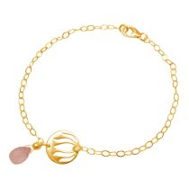 GEMSHINE Damenarmband aus hochwertig vergoldetem 925 Silber mit YOGA Lotusblume und Rosenquarz