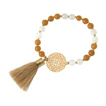 Gemshine - Mala Armband - Vergoldet - Edelstein - Lachs - Beige