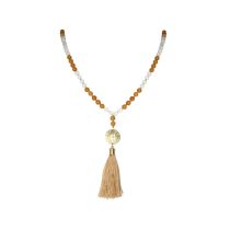 Gemshine - Mala Halskette - Anhänger - Vergoldet - Edelstein - Lachs - Beige - 80cm