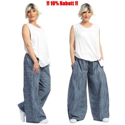 AKH Fashion leichte Sommerhosen Baumwolle Lagenlook Damen - Blau-weiß-2063, Einheitsgröße-Maßangaben beachten, Baumwolle | AKH-2063