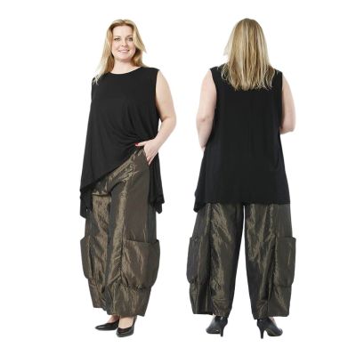 AKH FASHION Taft HOSEN Damen Lagenlook Damen Mode - Khaki, Einheitsgröße-Maßangaben beachten, Polyester, Polyamid | AKH0086.S06192