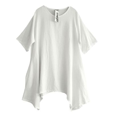 LA BASS SHIRT weiß Leinenmix Lagenlook Damen Mode - Weiß-9563, Einheitsgröße-Maßangaben beachten, Leinen, Baumwolle | labass-9563-weiss