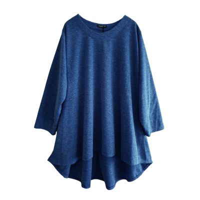 LAGENLOOK blaue Pullover Shirt mit Wolle große Größen | NC91143-blau