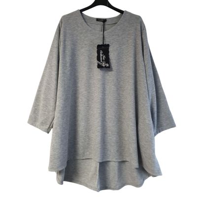 LAGENLOOK grauer PULLOVER Shirt mit Wolle große Größen | NC91143-grau