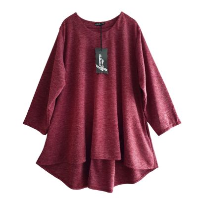 LAGENLOOK Pullover Shirt bordeaux mit Wolle große Größen | NC91143-bordeaux