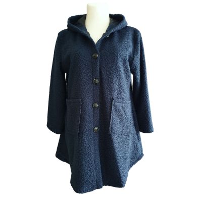 NEW COLLECTION blaue Übergangs WOLLJACKE mit Kapuze - Dunkelblau-21354, Einheitsgröße-Maßangaben beachten, Wolle, Viskose | NC21354-dunkelblau