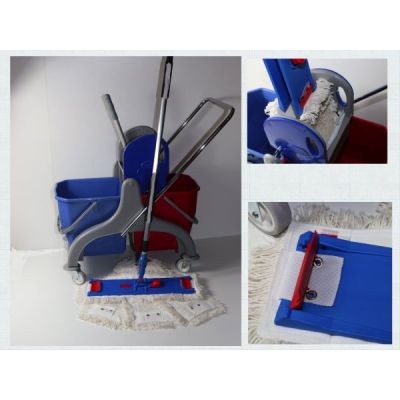 CleanSV® Lamo Laschenwischset 40 Kunststoff- Putzwagen, Laschenmop Set 40 cm: 3 Lamops, 1 Lamo Halter, Telskop | 00-000037.9 / EAN:0738613495615