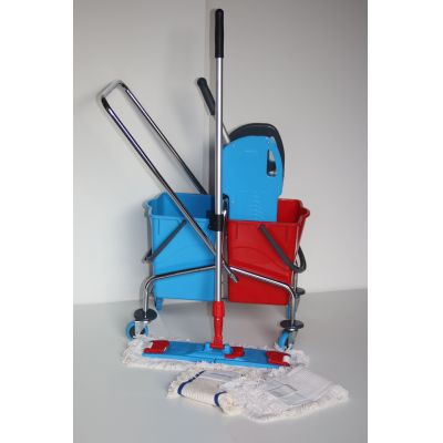 CleanSV® Wischset chrom Laschenmop 50 cm Reingungswagen Putzwagen Bodenwischer Set | 11-chr-La50-bw-001 / EAN:4251228303060