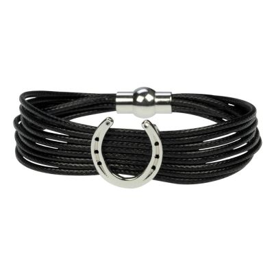 Armband mehrreihig schwarz mit Hufeisen | 40629-25