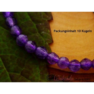 Amethyst Kugeln facettiert, 4 mm, gebohrt, 10er Pack | 221-1121