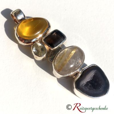 Anhänger Berstein, Rutilquarz, Rauchquarz, Achat-Druzy in Silber 925 | 131-2003