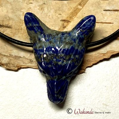 Anhänger Wolfskopf Lapislazuli mit seitlicher Bohrung | 149-1902-3