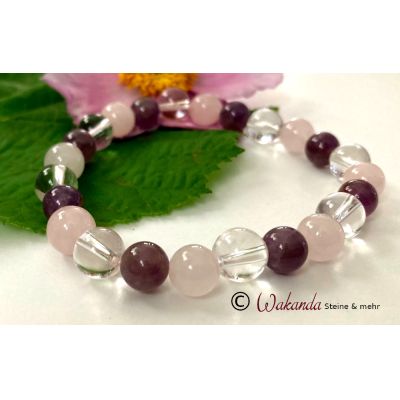 Armband Amethyst Bergkristall Rosenquarz Kugeln 7/8 mm | 121-2203