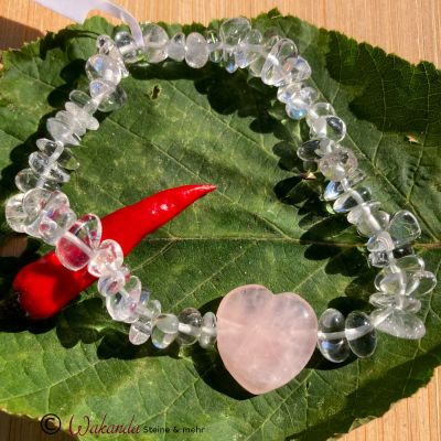 Armband Bergkristall mit Rosenquarz-Herz Kristall-Harmonie | 121-2401